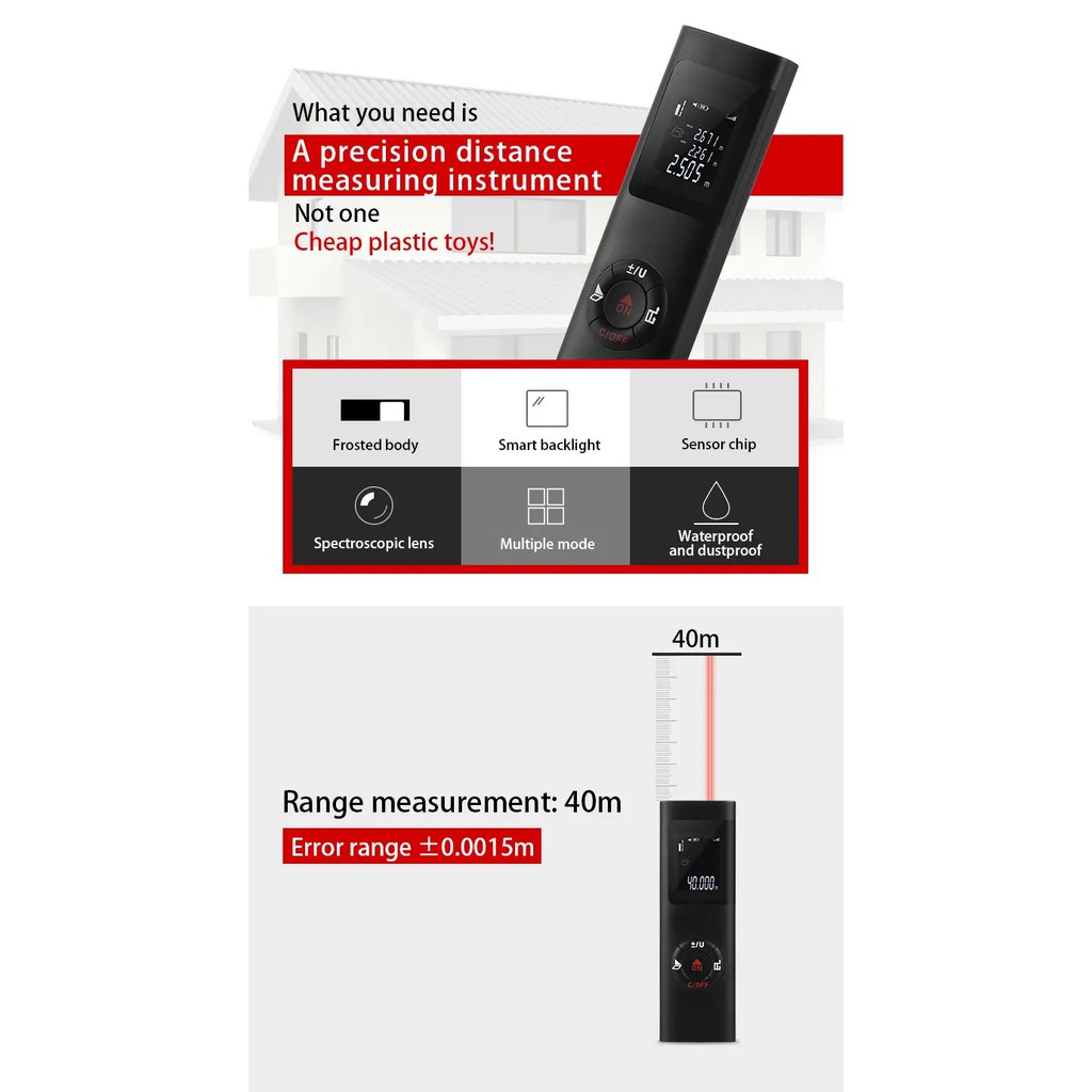 JQ-40 - Handheld 40M Laser Rangefinder Distance Meter with LCD Display - Meteran Laser Hingga 40M