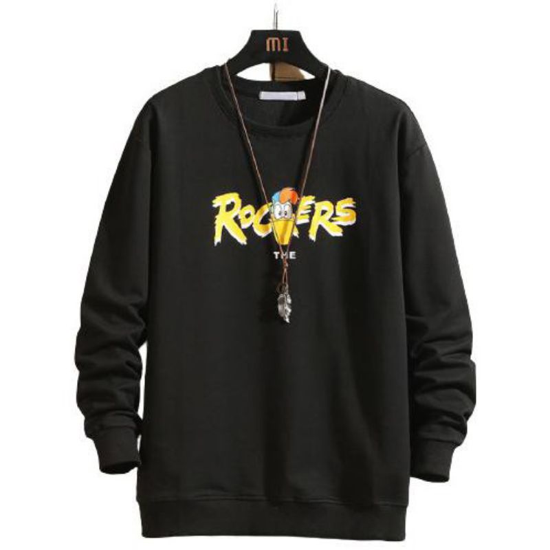 sweater Crewneck Pria wanita hitam motif gambar sweater tanpa kupluk pria sweater keren berkualitas