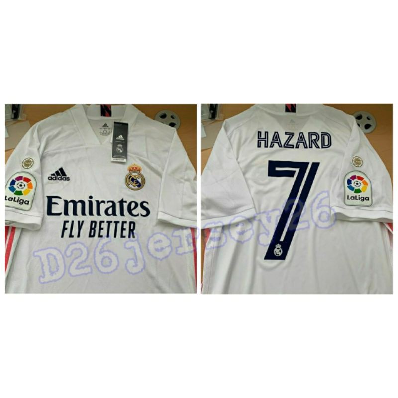 Jersey Real Madrid home 2020 / 2021 OFFICIAL + Cetak nama Font Official + Patch La liga Besar
