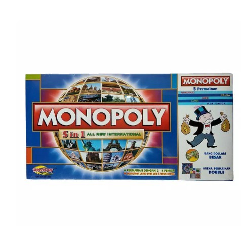 Mainan Monopoli 5 in 1 (monopoly, halma, catur, ulang tangga dan ludo)