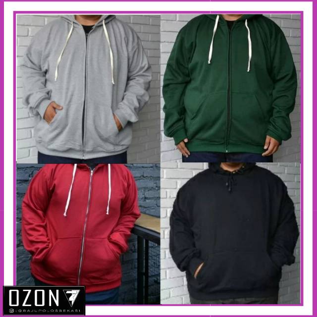 Big Size XXL - Jaket Sweater Pria Wanita Hoodie ZIPPER Polos ukuran Jumbo Distro