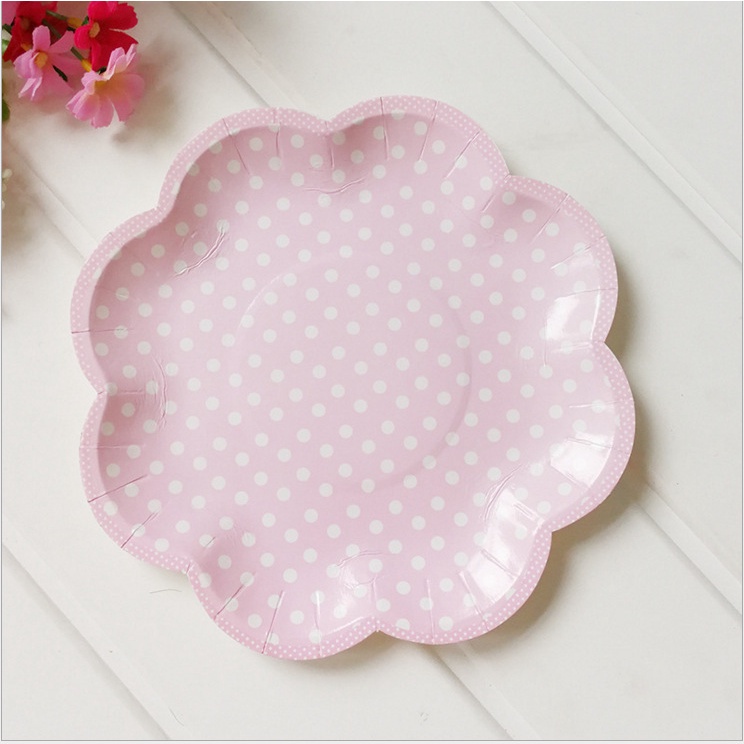 8pcs/set Pink Flower Paper Plates Wedding Decoration Birthday Party Plate Disposable Tableware Dessert