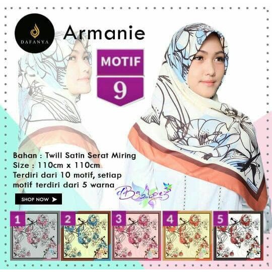 Jilbab Segiempat Armanie Satin Motif 9 by Dafanya - Hijab Scarf Murah