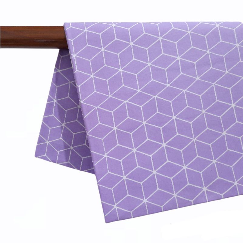 kain batik cap katun sewarna lilac motif kubus