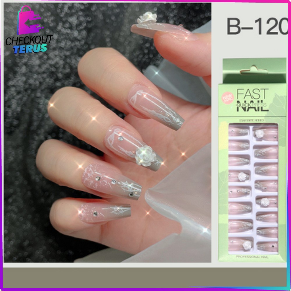 CT K127 Kuku Palsu Nail Art Motif Wanita ISI 24PCS Perawatan Kuku Fake Nail Art Sticker Hiasan Kuku Cewek Anti Air Korean Style Nails Kuku Palsu