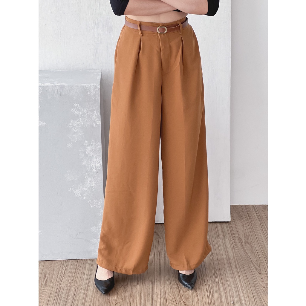 Hanna Pants Casual Celana Kekinian Formal Bawahan Panjang Bahan Premium Fashion Wanita-brown