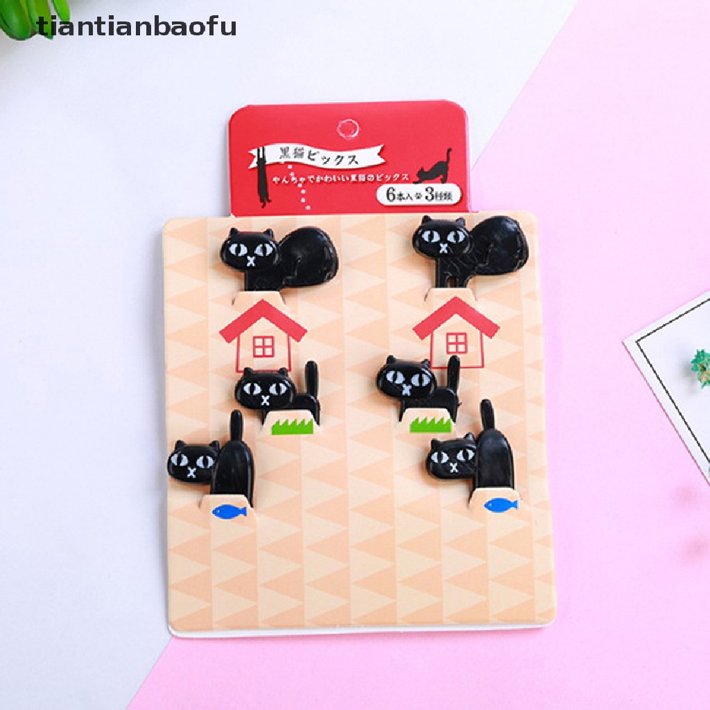 6 Pcs Garpu Tusuk Gigi Buah Desain Kucing Hitam Untuk Dekorasi dessert