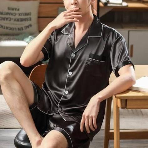 baju tidur satin pria celana pendek set piyama cowok lengan setelan LD 110 120 Jumbo lakiLaki dewasa