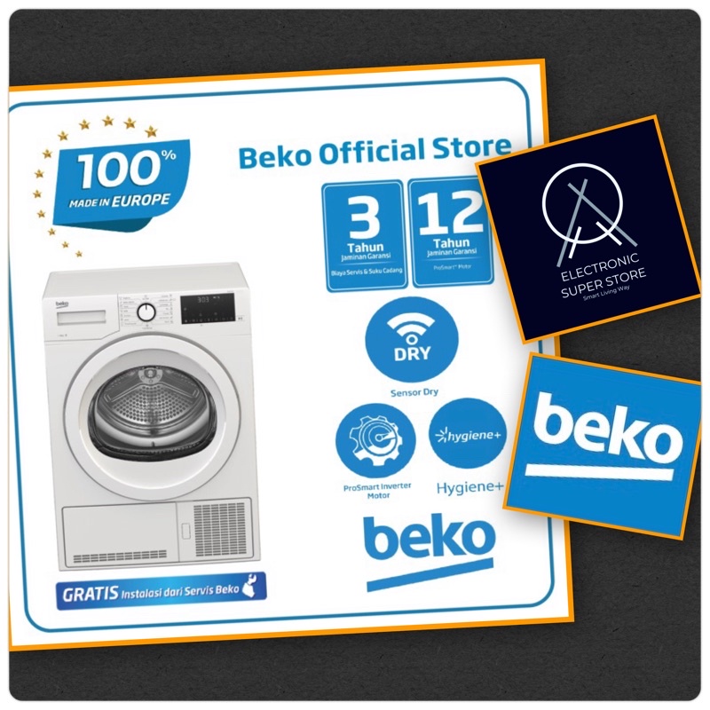 MESIN CUCI PENGERING DRYER 8KG BEKO DS8139TX SENSOR DRYING AQUA WAVE DRUM