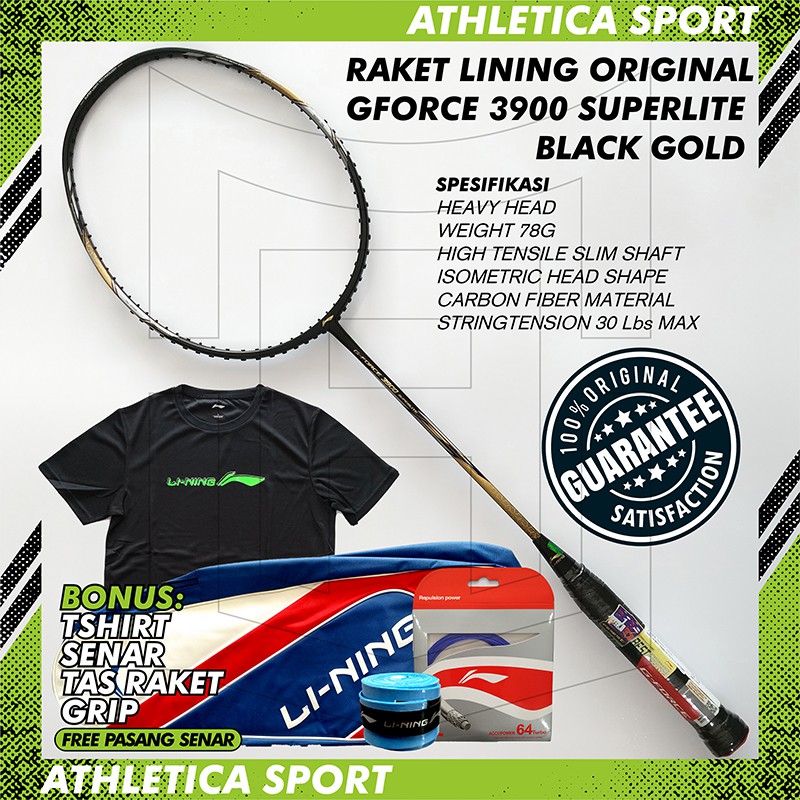 RAKET BADMINTON LINING GFORCE 3900 SUPERLITE ORIGINAL BLACK GOLD