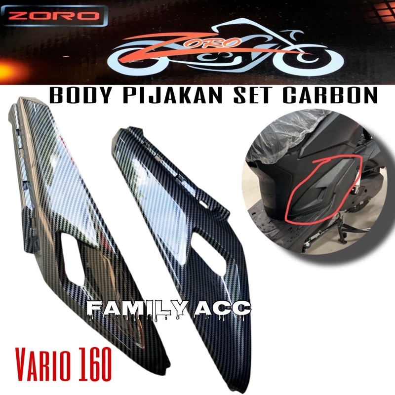 COVER BODY PIJAKAN KAKI SAMPING BAWAH SET CARBON BLACK GLOSSY MOTOR VARIO 160 NEW ZORO