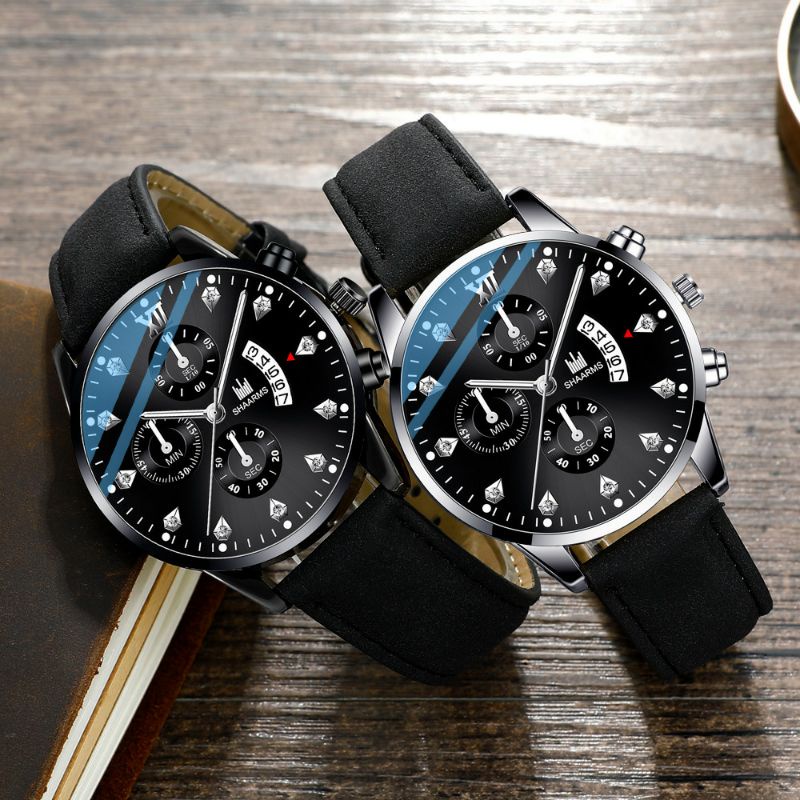 Jam Tangan Pria Kulit Anti Air Original Sharms Fashion Casual Quartz Luxury Leather Men Watch Simple Glow in the dark water resistence Arloji Pria