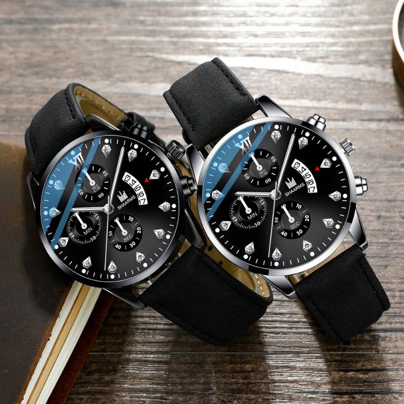 Jam Tangan Pria Kulit Anti Air Original Sharms Fashion Casual Quartz Luxury Leather Men Watch Simple Glow in the dark water resistence Arloji Pria