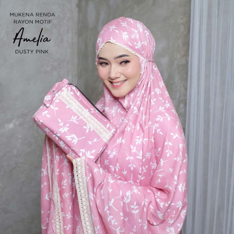 Mukena Amelia | Mukena Renda Motif | Mukena Travel | Mukena Rayon | Free Bag