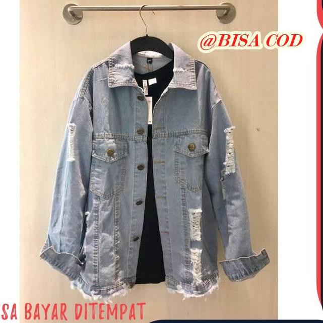 Jual Jaket Oversize Sobek Oversized Jaket Denim Ripped Jn32 Jaket Jeans Cewek Jaket Oversize 3642