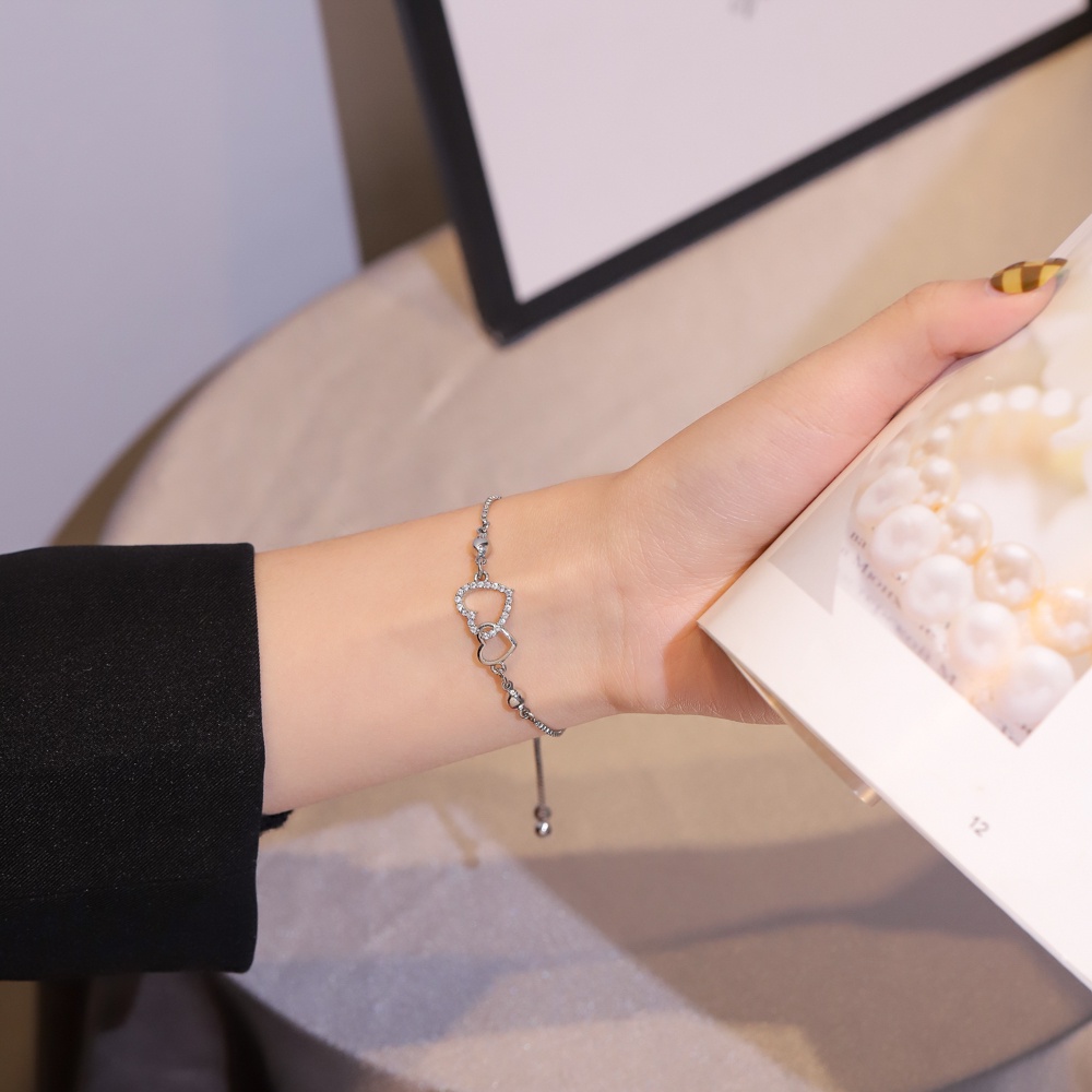 D.G.C✨Gelang Wanita Titanium Anti Karat Elegant Double Cinta Fashion Aksesoris Gelang Serut Perak Emas Perhiasan Cewek D320