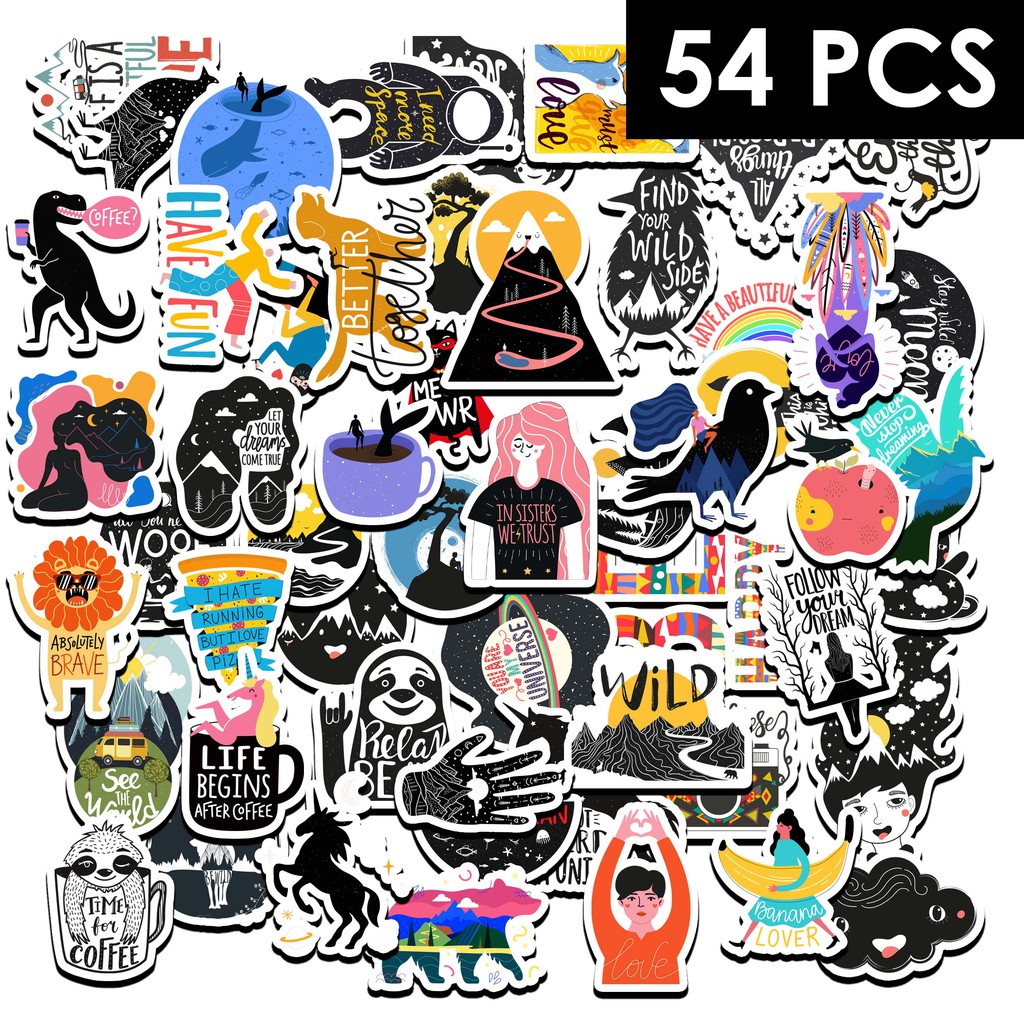 54 Pcs Stiker kawai untuk hp / Koper / Laptop / Kulkas / Mobil / helm