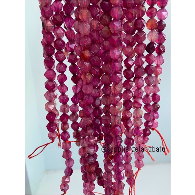 batu faceted hexagon Stone 8mm purple agate ungu bahan gelang kalung