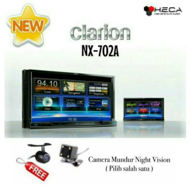 Paket Clarion NX-702A GPS Double din NX 702A Tape Audio Mobil NX 702A + Kamera mundur Universal