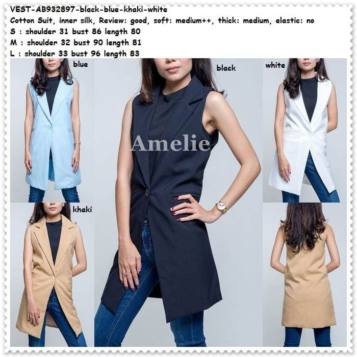 Long Cardigan Outer Vest Rompi Blazer Wanita Korea Import Black White