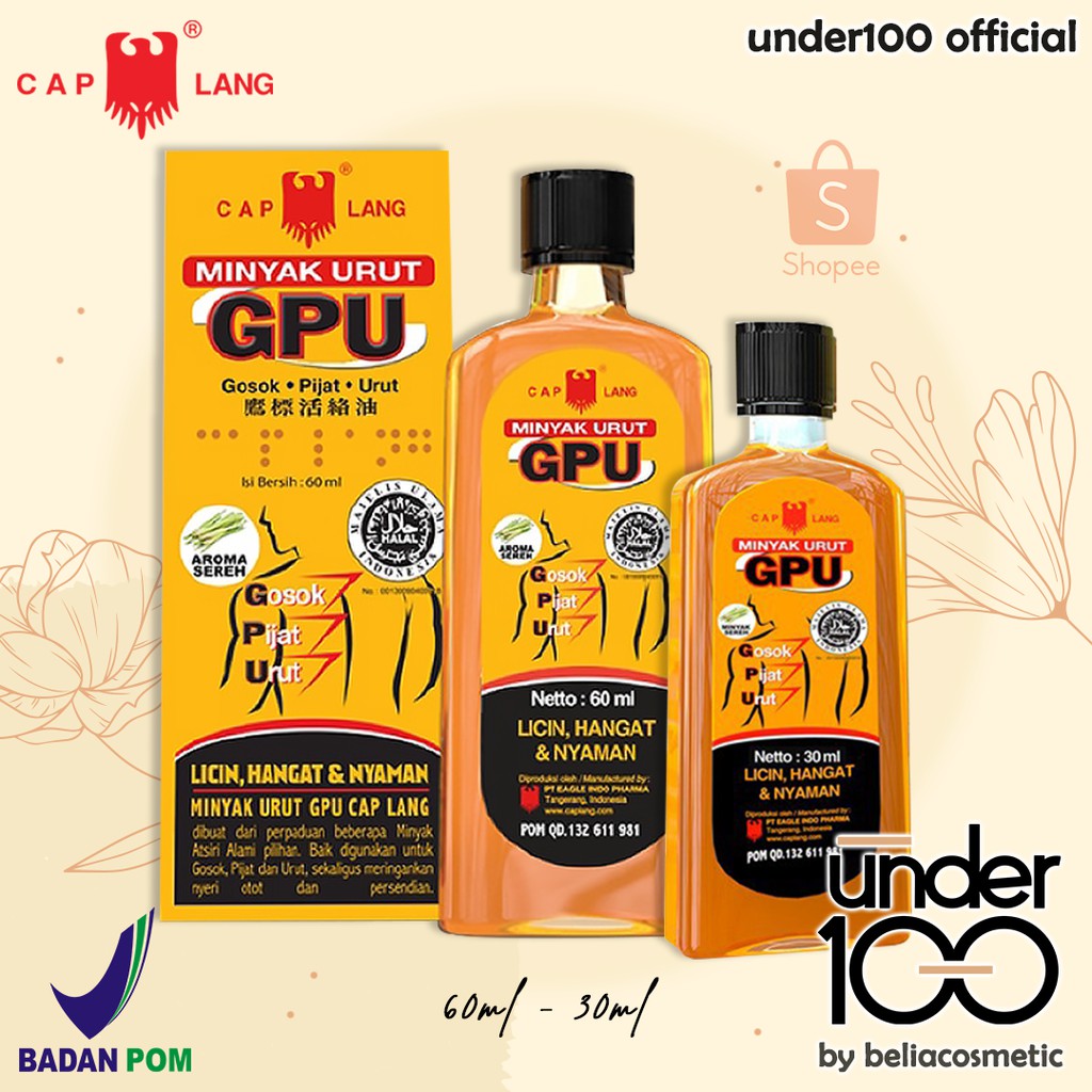 ❤ Under100 ❤ GPU Sereh Minyak Urut 30ml | 60ml Cap Lang BPOM