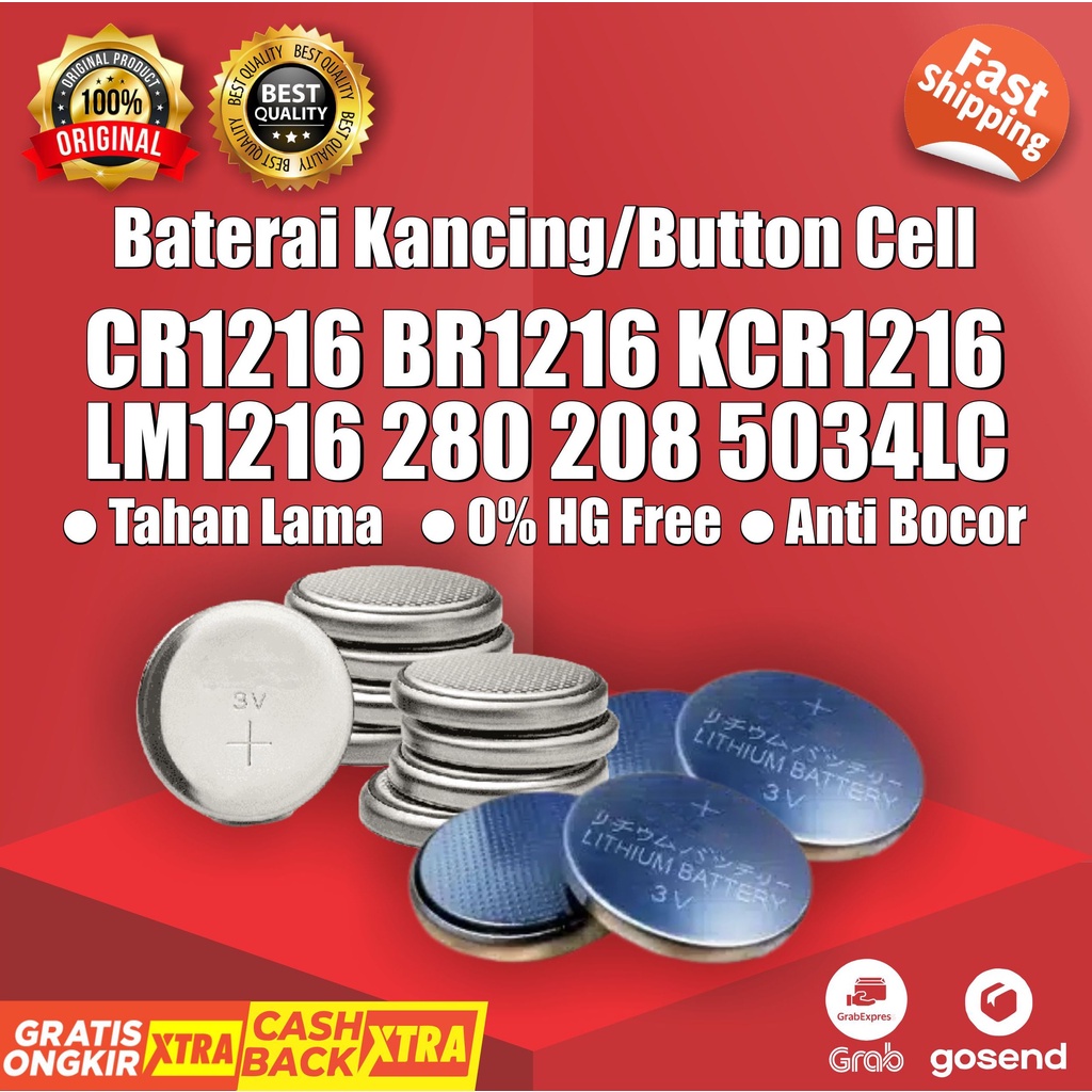 Baterai CR1216 CR-1216 BR1216 KCR1216 LM1216 280 208 5034LC Lithium Baterai Kancing Button Battery