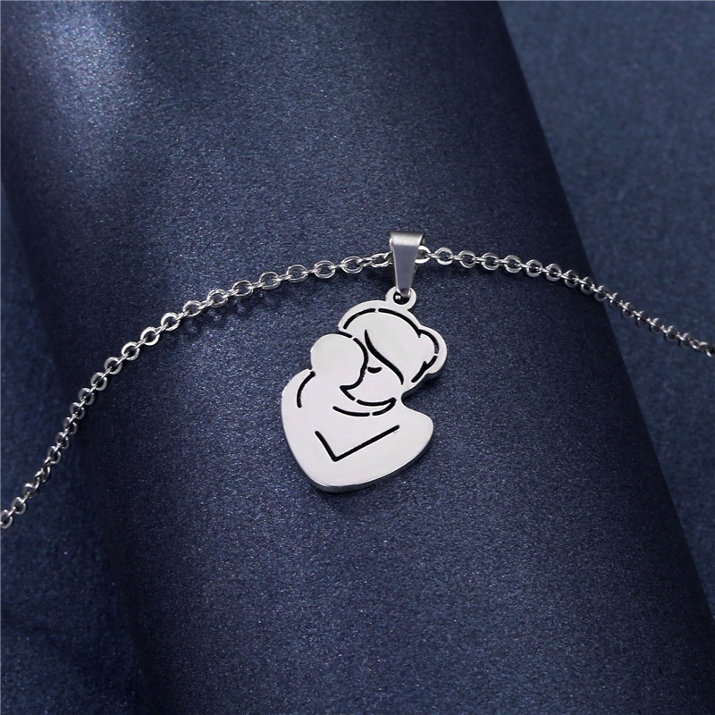 Ibu dan Anak pelukan liontin kalung stainless steel Thanksgiving hadiah perhiasan wanita perhiasan