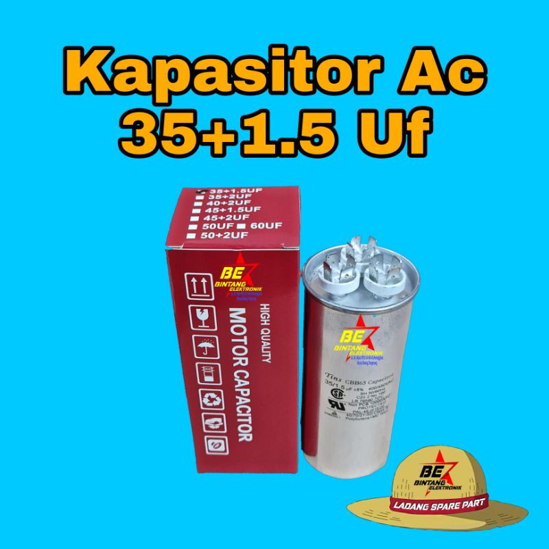 KAPASITOR AC 35 + 1.5 UF CAPASITOR AC DOUBLE 1.5+35 CAPASITOR AC GANDA 35/1.5 400/450 VAC