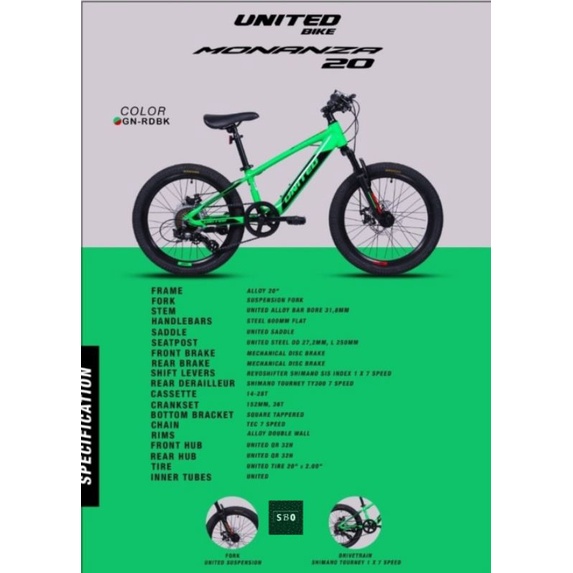 Sepeda MTB 20" United Monanza 20 Inch Terbaru