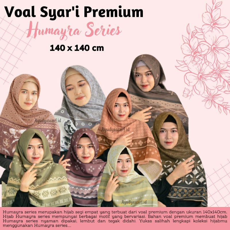 HUMAYRA Hijab motif syari 140 x 140 cm | voal motif premium jumbo