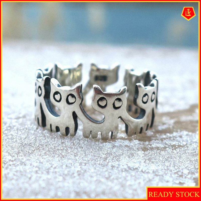 [Ready Stock]S925 Silver Retro Cute Kitten Ring