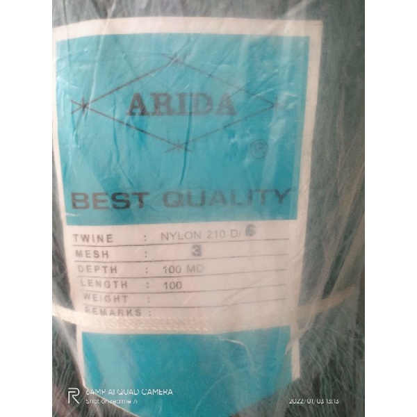 Jaring ikan merk ARIDA nilon D6 ukuran 3inci 100x100 TATE