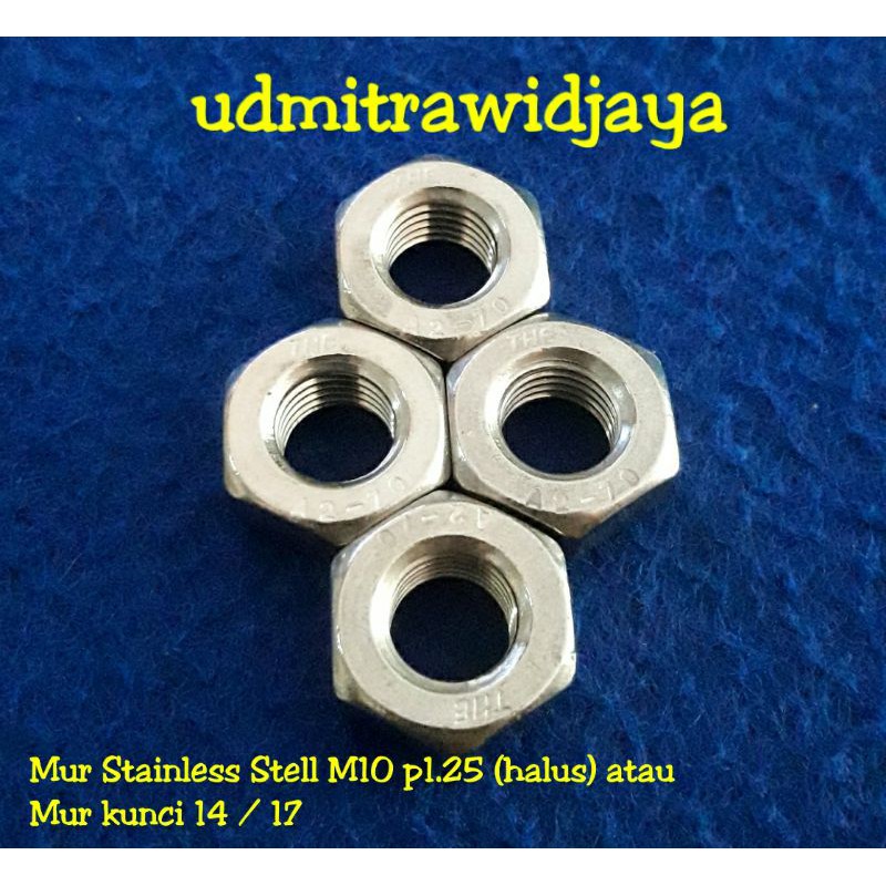 Mur stainless SS304 10mm p 1.25 Hex Nut stainless Mur SS 304 M10 halus Mur kunci 14 stainless stell