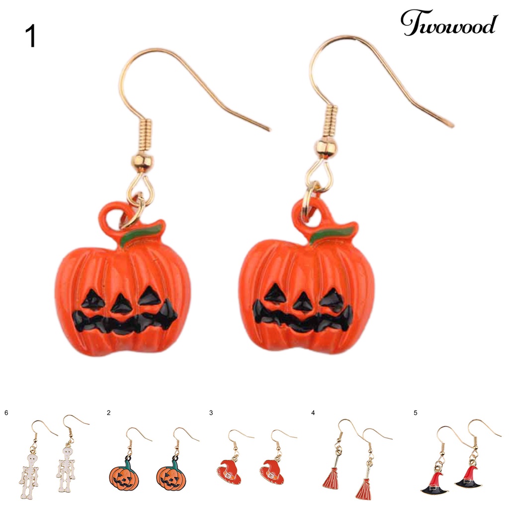 1 Pasang Anting Kait Desain Labu Halloween Bahan Alloy Untuk Pesta