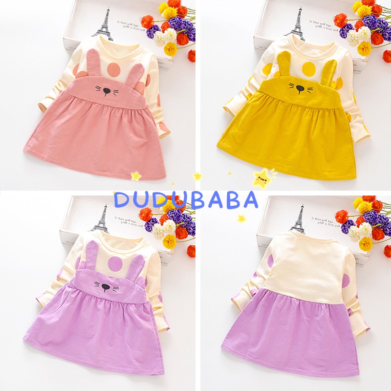 Gaun Casual Lengan Panjang Dengan Bahan Katun Dan Gambar
