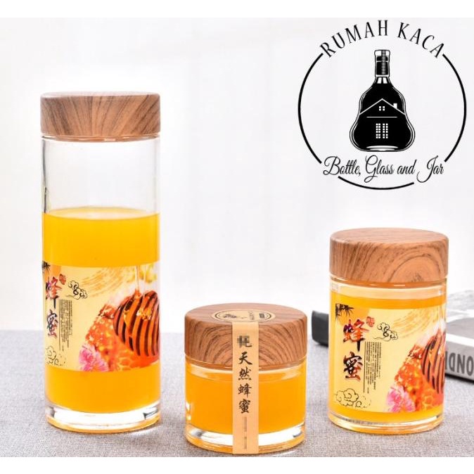Termantab] Toples kaca jar kaca tebal dengan tutup corak kayu - 180ml