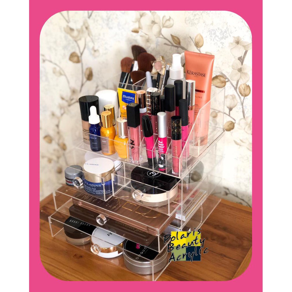 RAK KOSMETIK ACRYLIC-TEMPAT MAKEUP AKRILIK-BEAUTY CASE-SPARKLING