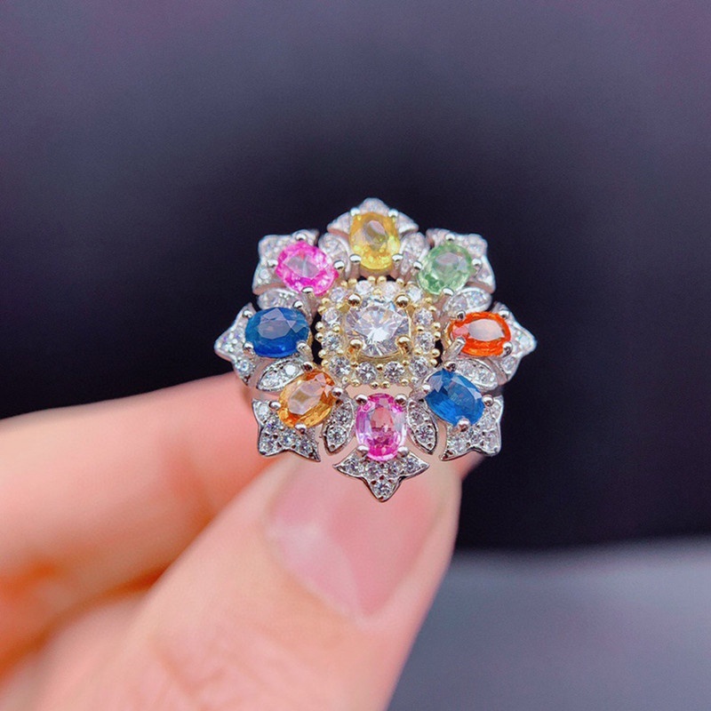 Cincin Berlian Imitasi Warna-Warni Model Terbuka Dapat Disesuaikan Untuk Wanita