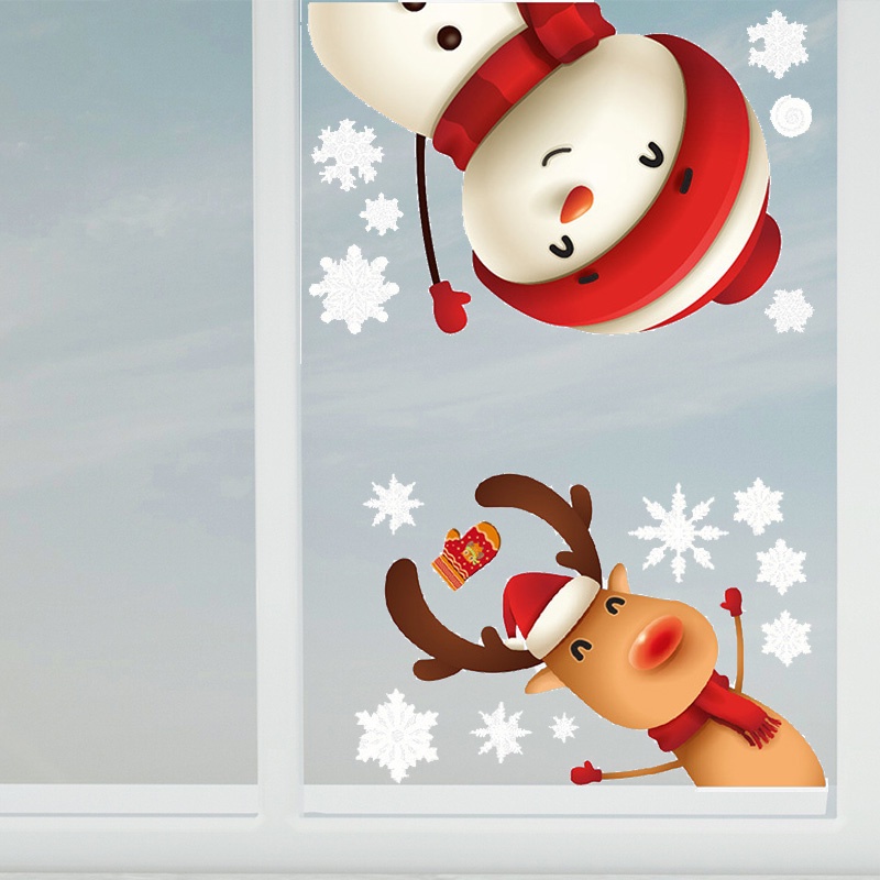 1 Lembar Stiker Dinding / Jendela Kaca Statis Desain Snowflake Santa Claus Untuk Dekorasi Natal