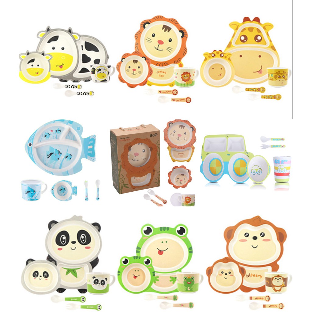 [LOGU] Bamboo kids set, Piring mangkok bambu anak, peralatan makan anak