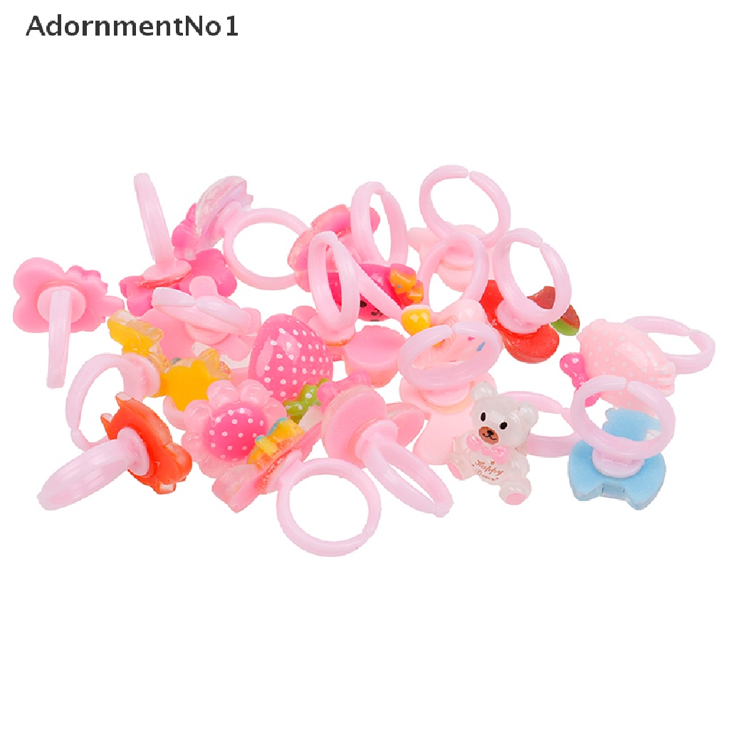 (AdornmentNo1) 20pcs / Set Cincin resin Aneka Bentuk Dengan Kotak Penyimpanan Untuk Anak Perempuan