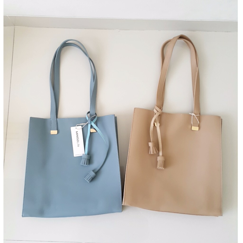  MINISO  ORIGINAL 2wrn Simple totebag PU tassel bawah 