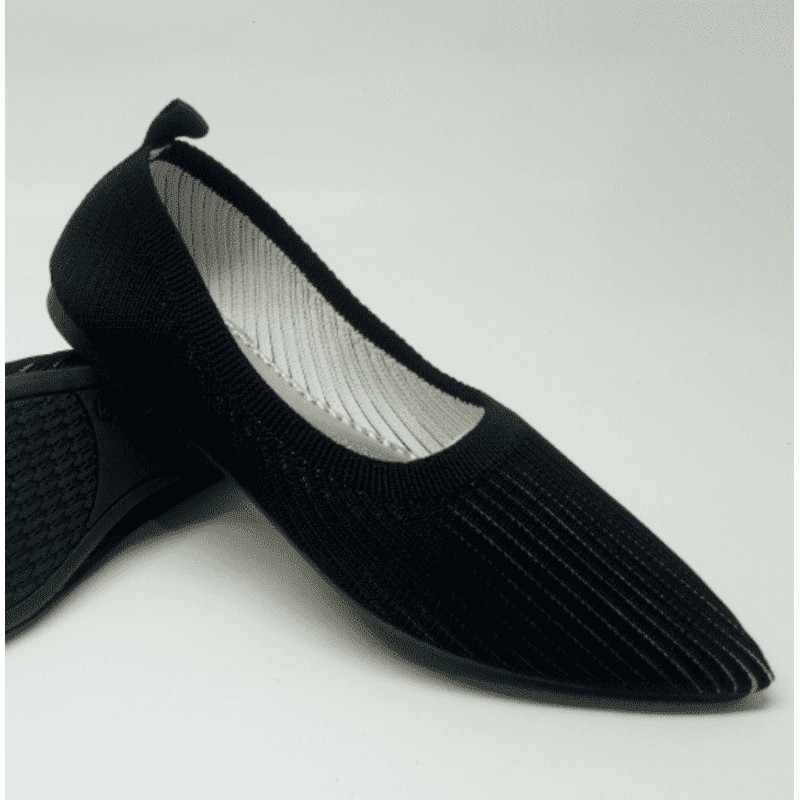 Sepatu Lepes Flats Shoes Pansus FlatShoes Pancus Shoes Rajut  Bergaris Warna Hitam Polos Black Spatu