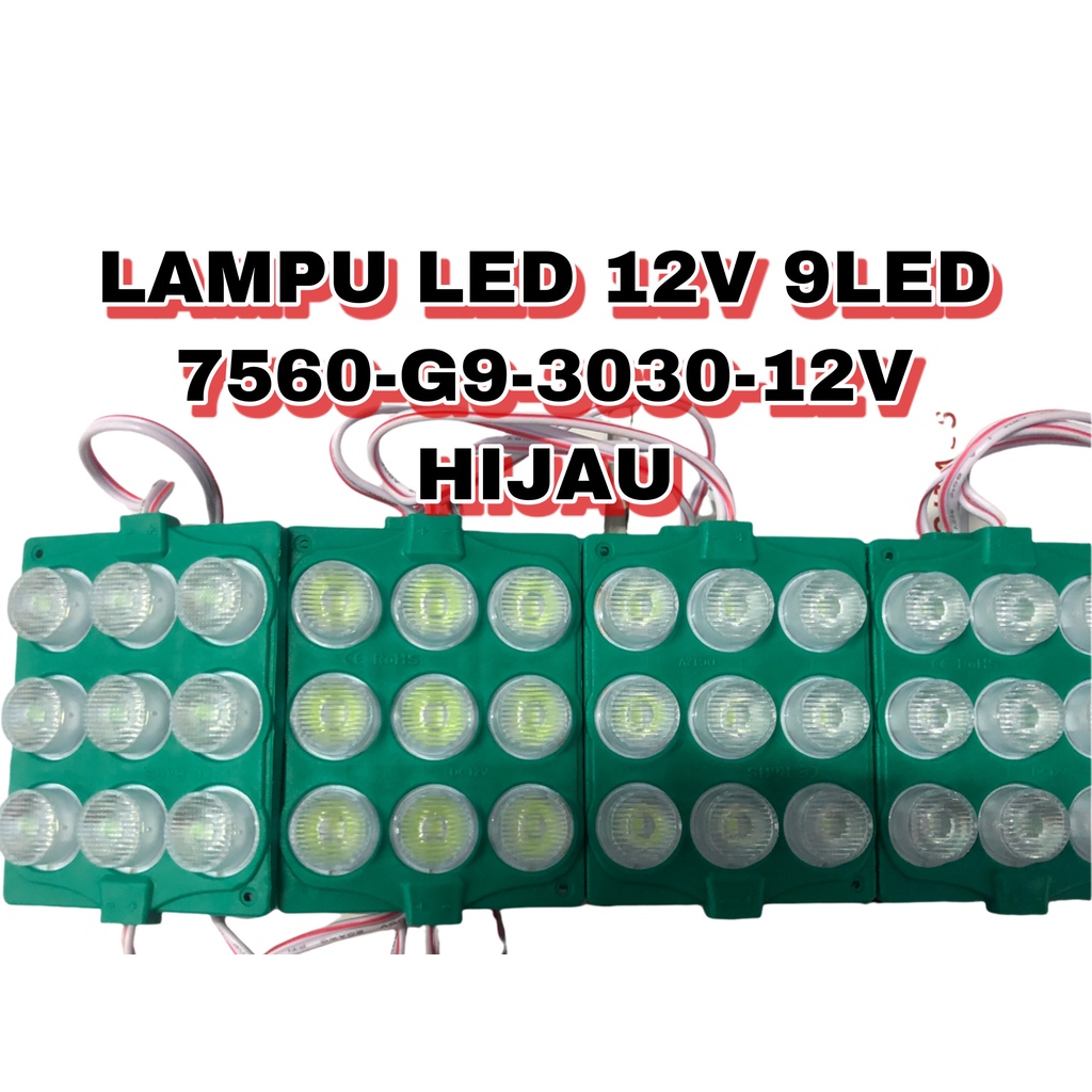 LAMPU LED  12V  9LED 7560-G9-3030-12V HIJAU (5 PCS)
