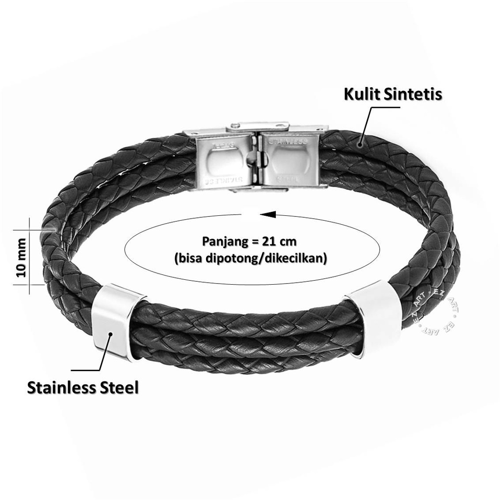 GELANG KULIT KEPANG 3 LAYER MULTILAYER STAINLESS STEEL PRIA WANITA TALI COKLAT HITAM ADJUSTABLE