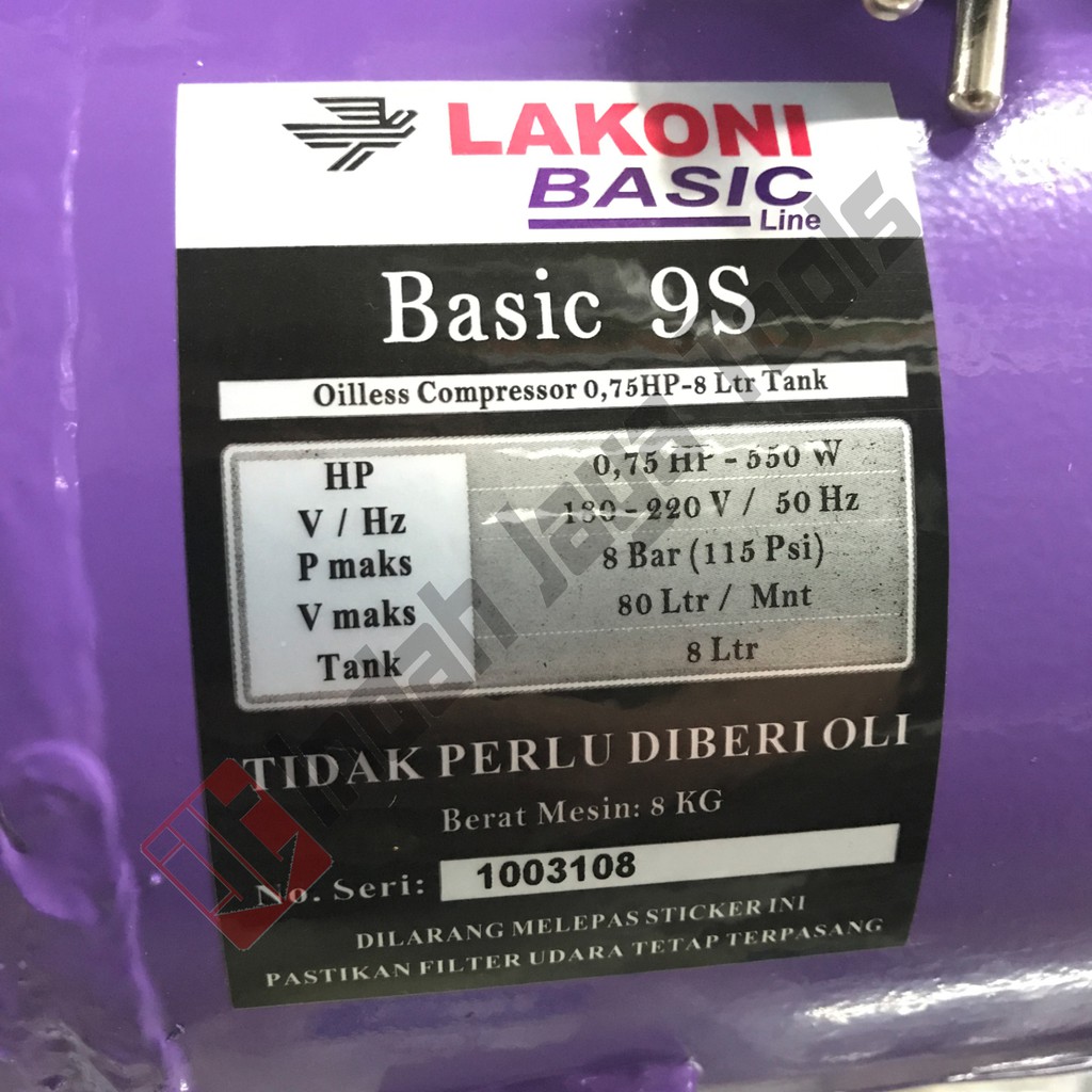 LAKONI BASIC 9S Kompresor Angin SILENT 3/4 HP 8 Liter Oilless Oiless