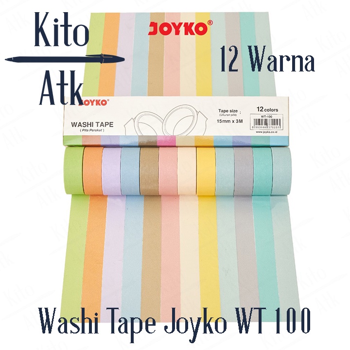 Washi Tape Joyko WT-100 / Selotip Kertas Warna 12 Warna