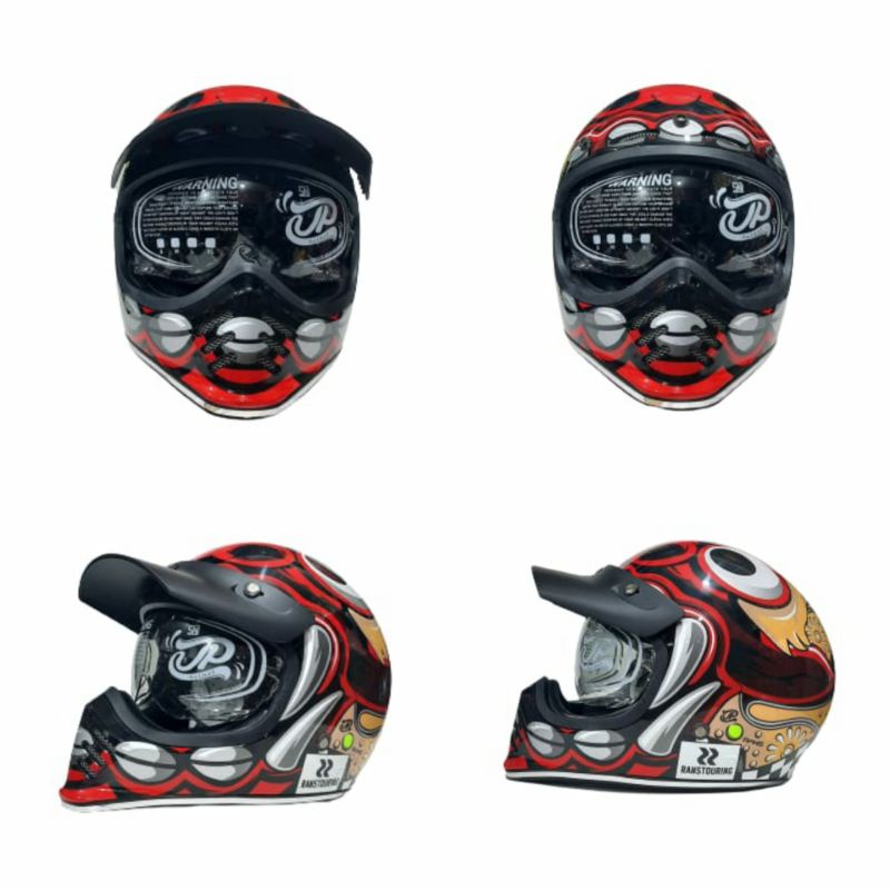 Helm Retro Cakil JPX JP Signature Barong Merah RANS Super Black Hitam glossy