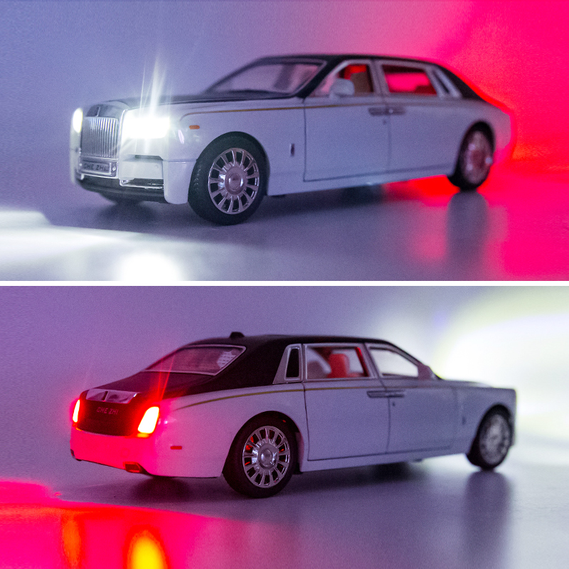 Mainan Simulasi Mobil Roll-Royce Phantom Bahan Alloy Skala 1 / 24 Dengan Suara + Lampu Untuk Hadiah