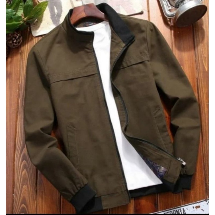 JAKET BOMBER CASUAL KERAH TINGGI BAHAN KATUN ADEM TIDAK MUDAH KUSUT